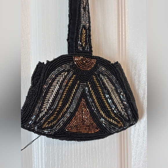 Handbags - Elegant Vintage Beaded Black and Brown Evening Bag or Purse